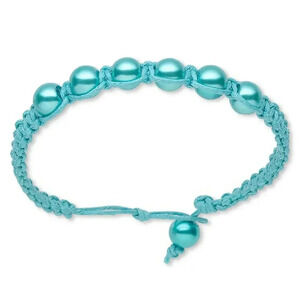 Light Blue Glass Pearl Beads Shamballa Style Macrame Bracelet